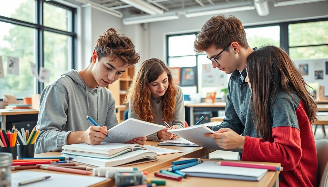 Student using learning strategies while studying